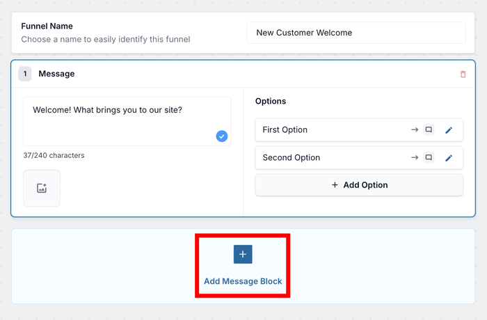 add a message to your chat funnel