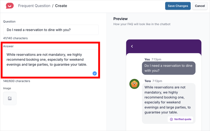 add answer to your faq widget