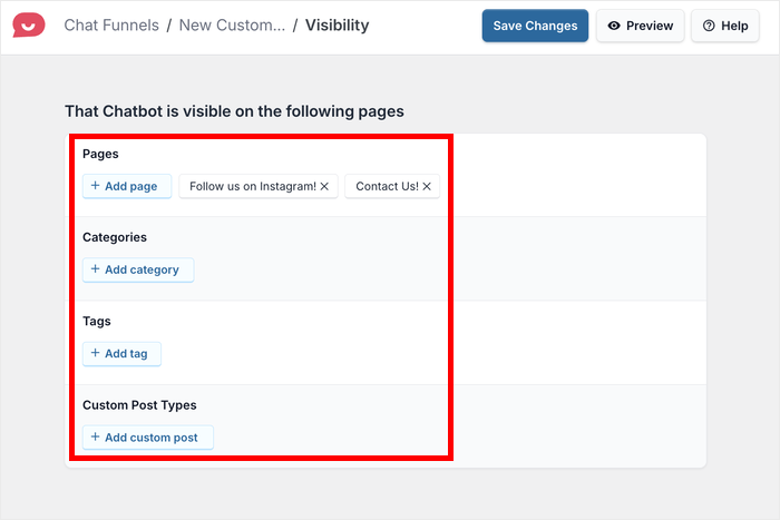 add filters to change chat funnel visibility