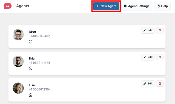add new agents to your whatsapp chat button