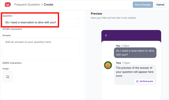 add question to faq widget