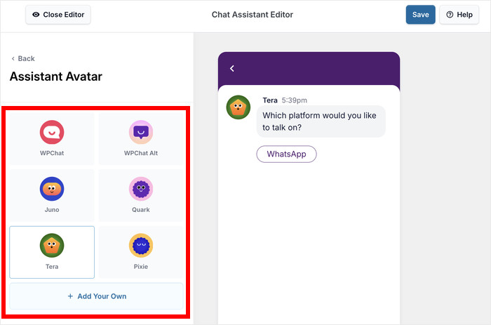 add your custom assistant avatar