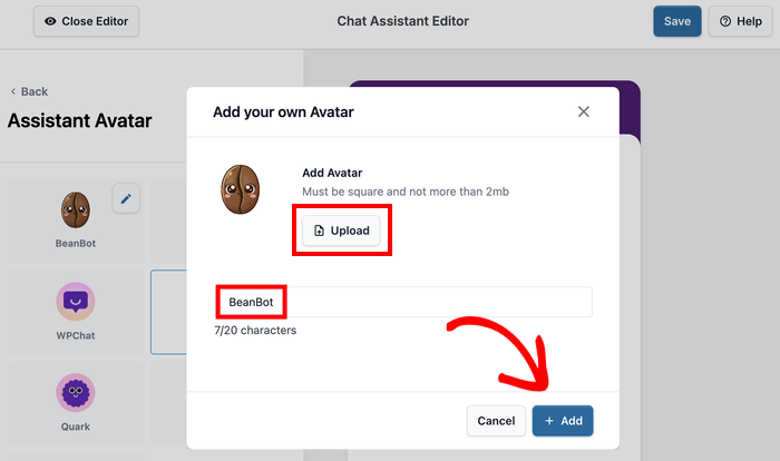 add your own assistant avatar custom