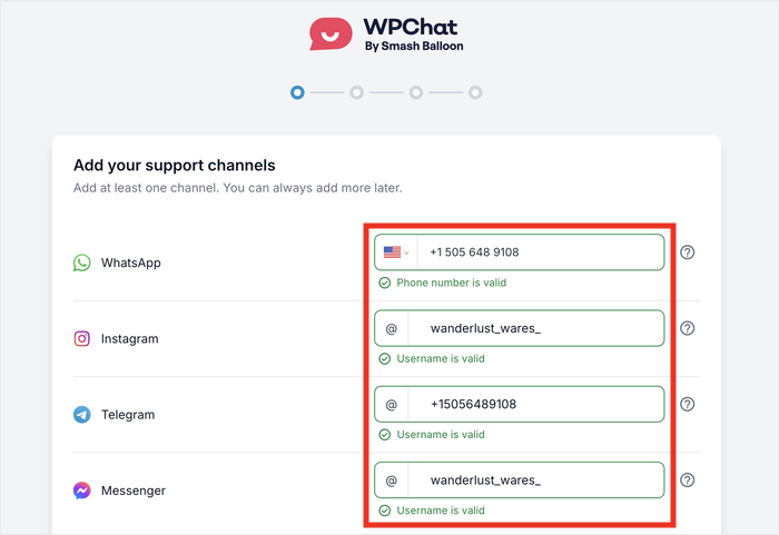 select contact info for your chat widget