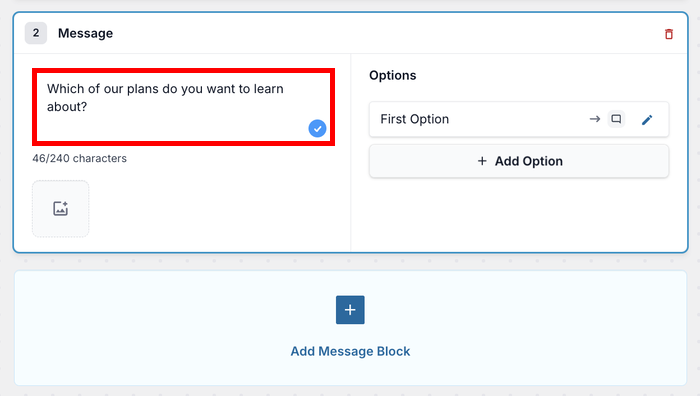 enter second message for chat funnel