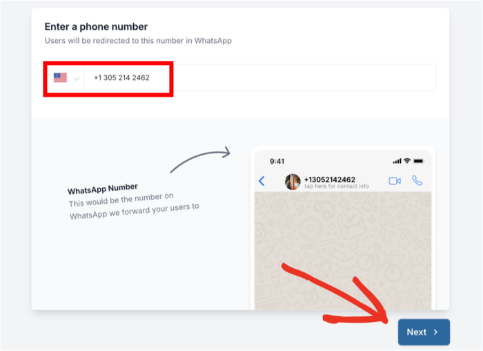 add a phone number to connect faq widget to whatsapp