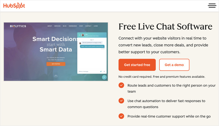 hubspot's live chat tool