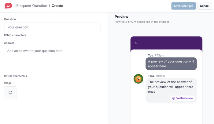 interface to add questions and answers to widget