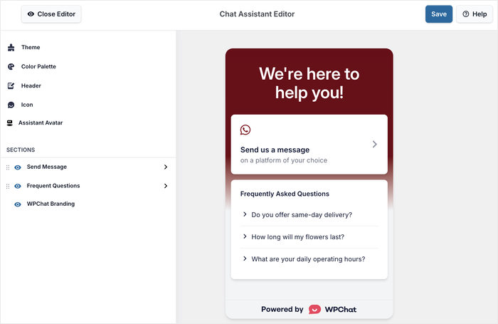 live editor for your whatsapp chat button