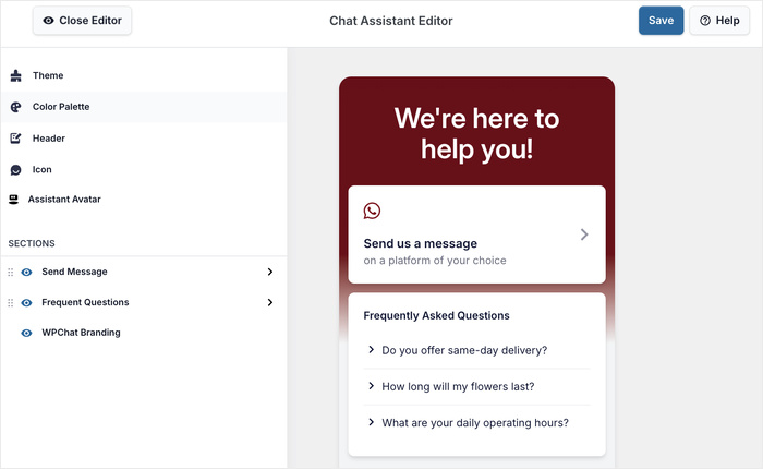 live editor for your wordpress chat widget