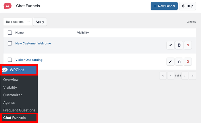 open existing chat funnels