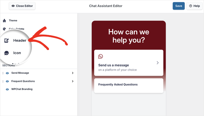start editing the header above your chat