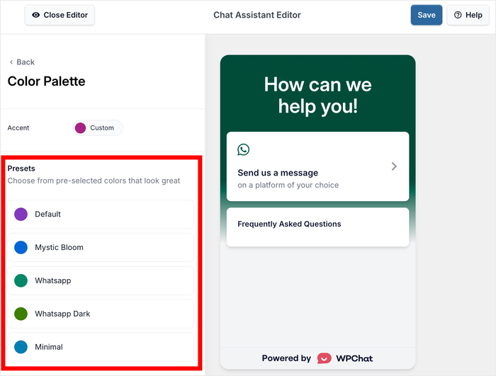 color scheme options for your chat assistant