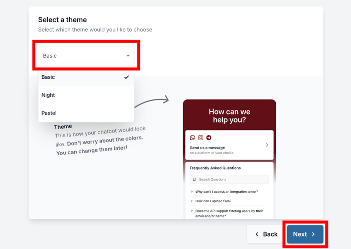 pick a theme for your faq widget
