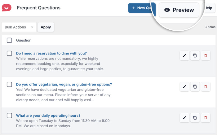 preview your faq widget