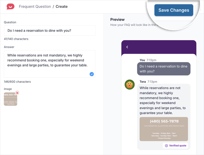 save your new faq answer