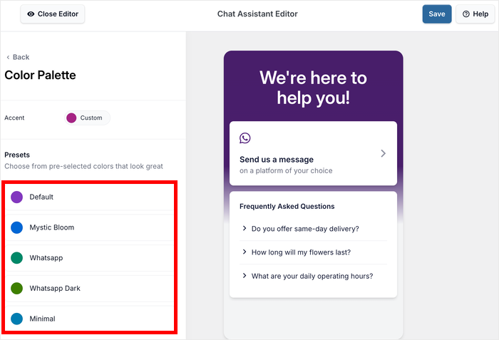 select from a collection of preset colors