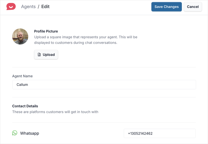 edit your agent name and phone number