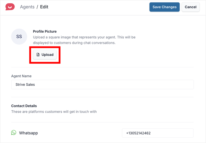 start setting a profile pic for whatsapp chat agent