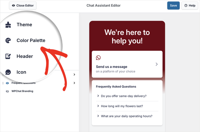 start customizing your chat widget colors