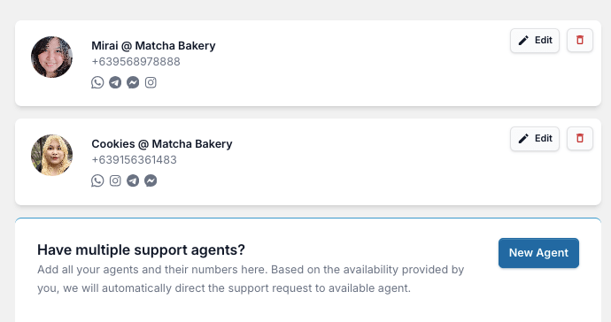 wpchat agent with multiple accounts