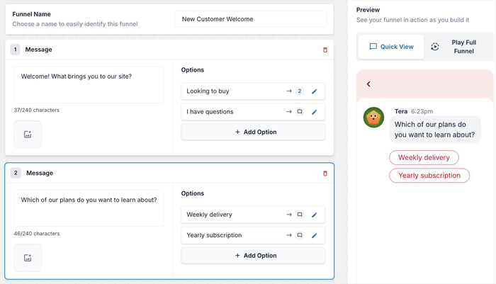 wpchat funnel builder preview