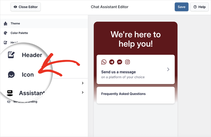 customize icon of messenger chat button