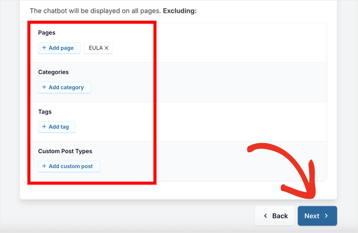 exclude parts of your website from chat assistant