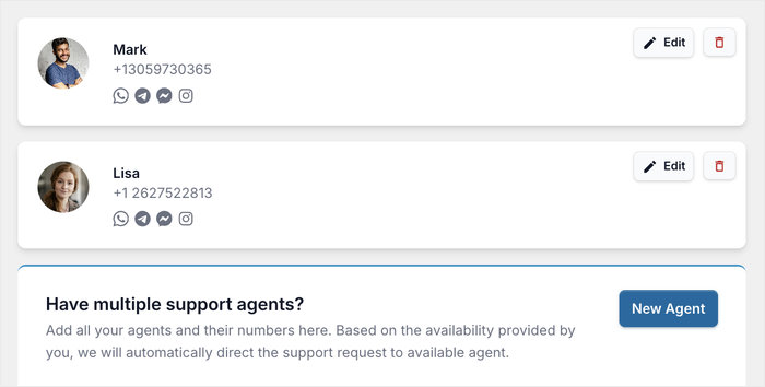 multiple agent support for wpchat facebook chat button