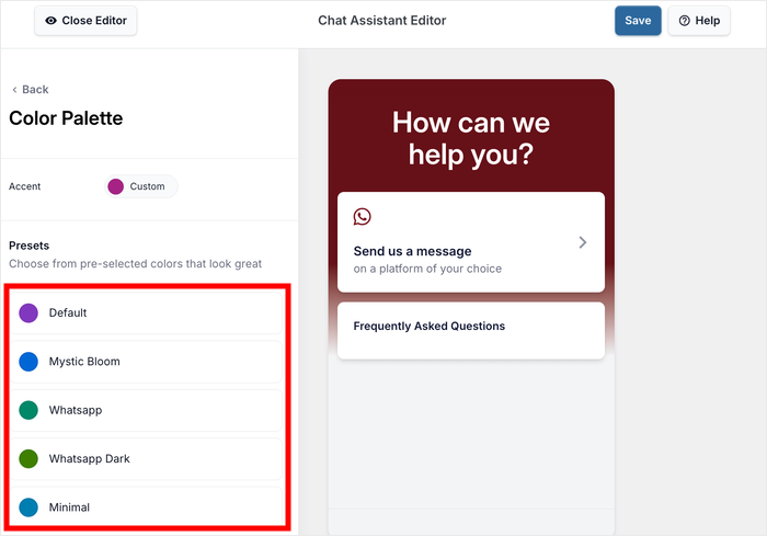 pick a color palette from the available options