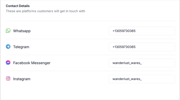set up contact details for each chat agent