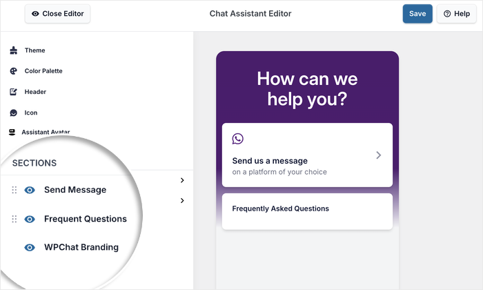visible sections for your instagram chat assistant