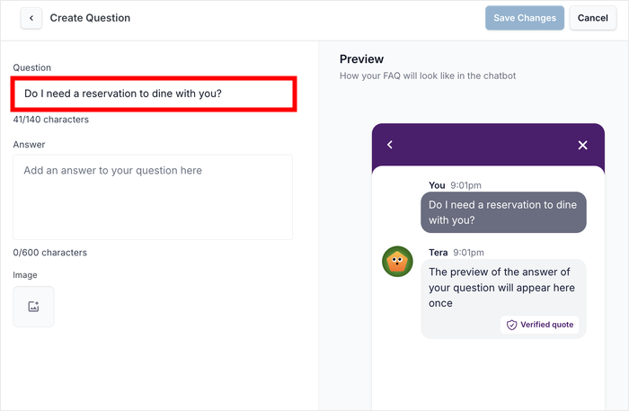 add a question for your faq bot