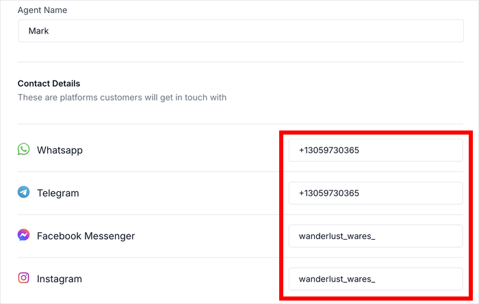 add contact info for your online chat widget