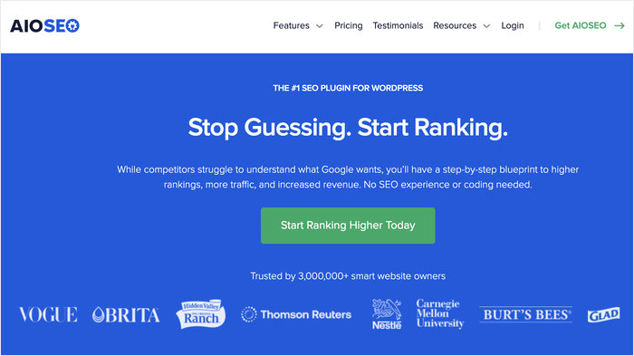 aioseo faq and seo plugin homepage