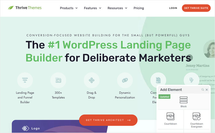 thrive architect faq builder homepage