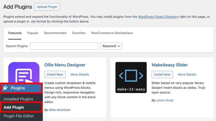 browse to add new plugin page in wordpress