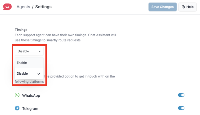enable timings for your wpchat agents