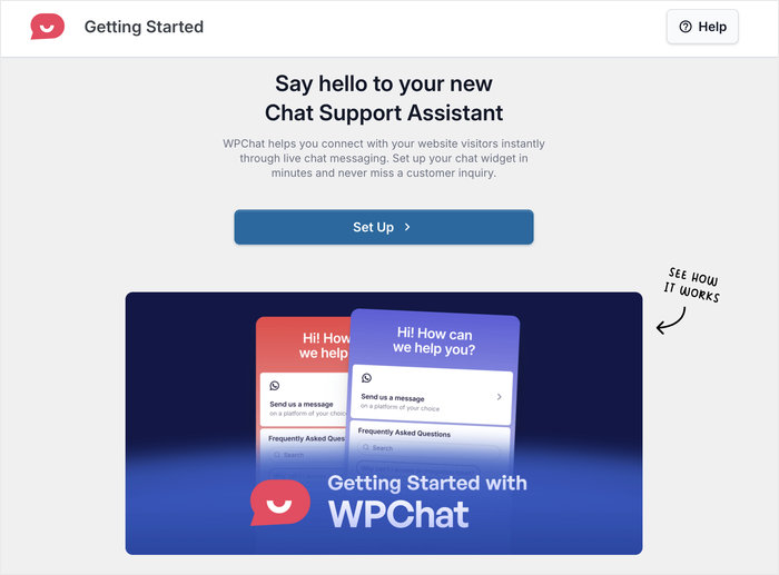 example of setup assistant for wpchat