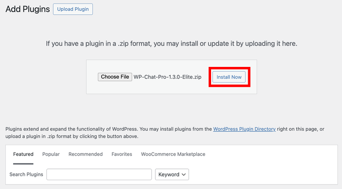 install the wpchat plugin
