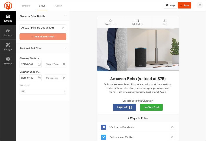 rafflepress builder with multiple entry methods