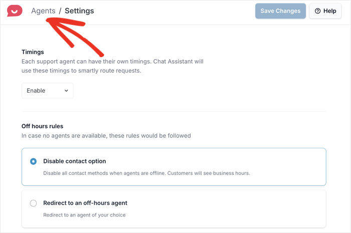 return to main agents menu
