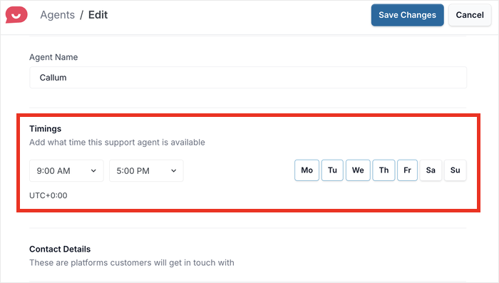 select online hours for the agent