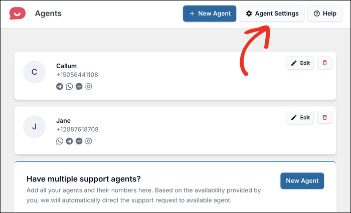 set up agent settings wpchat