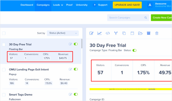 check analytics for optinmonster