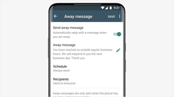 enable away message for whatsapp