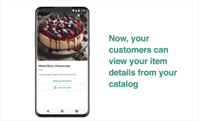 whatsapp business catalog with an item