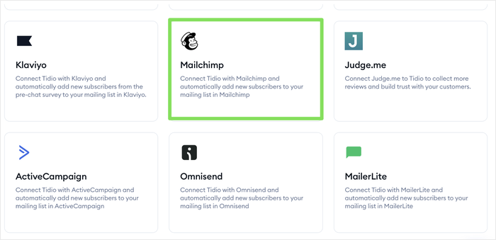 تكامل Tidio Mailchimp