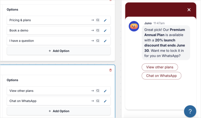 bold text in chat funnel example