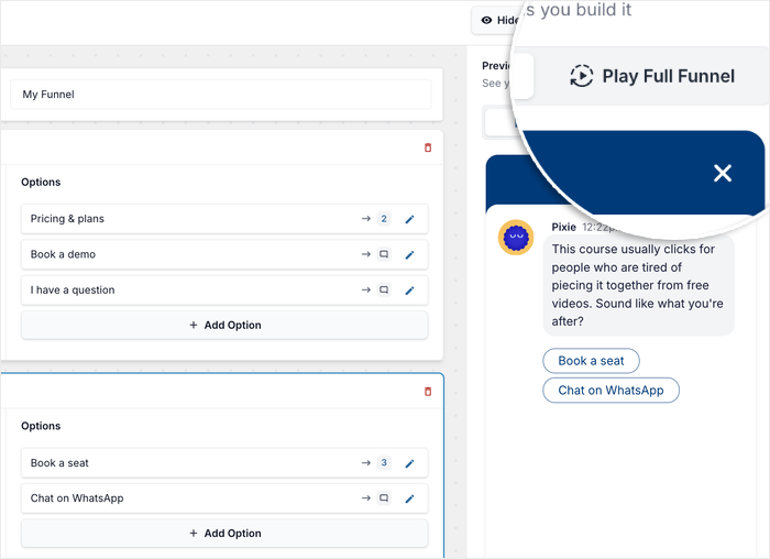 play full funnel feature with the new editor